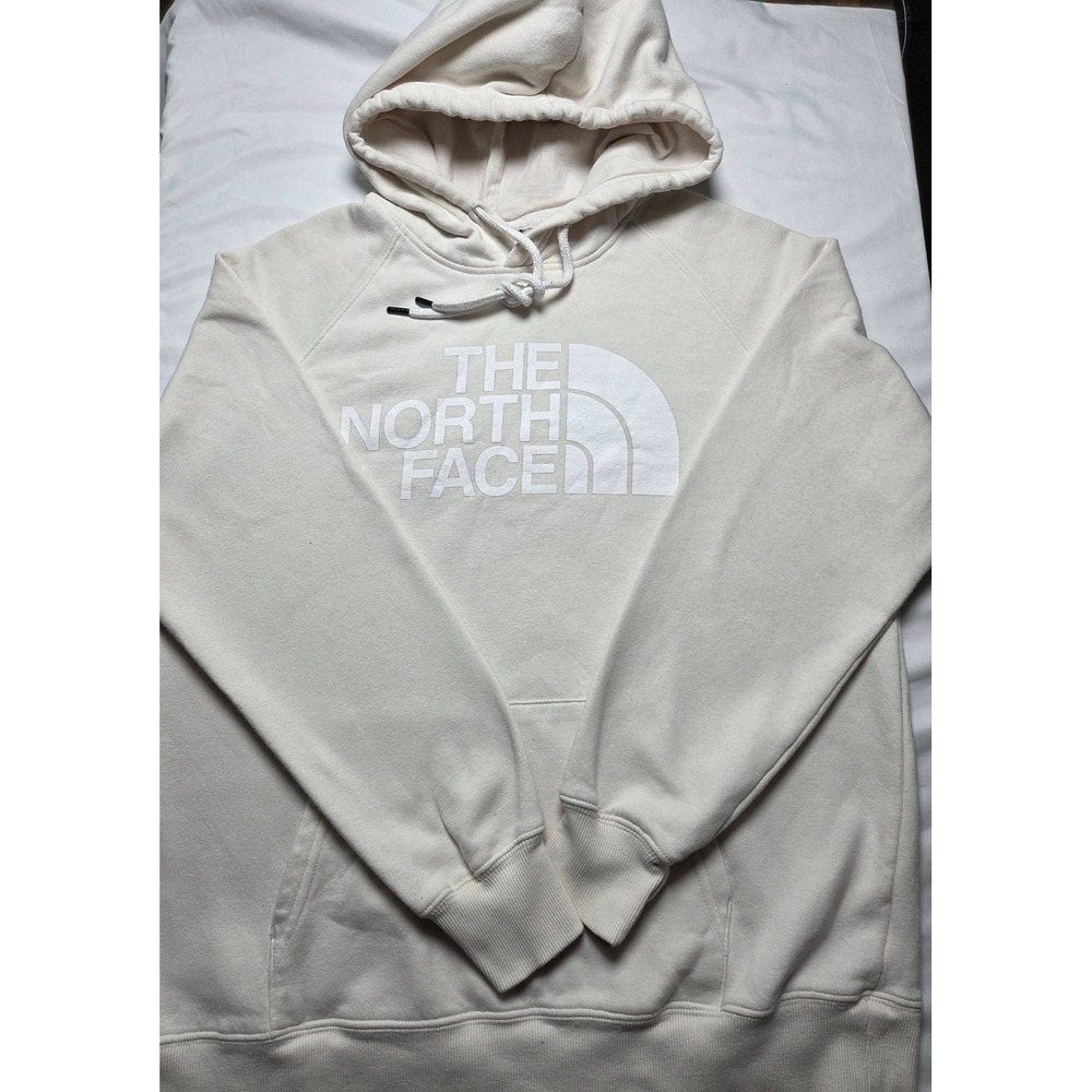 The North Face Womens Half Dome Logo Hoodie Cream Off White Pullover Large